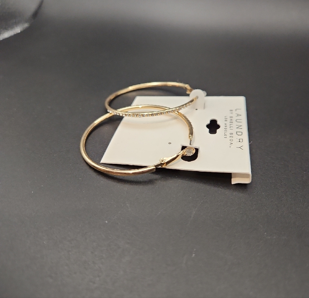 Laundry By Shelli Segal Gold Tone Hoop Earrings Crystal 2 Inch New